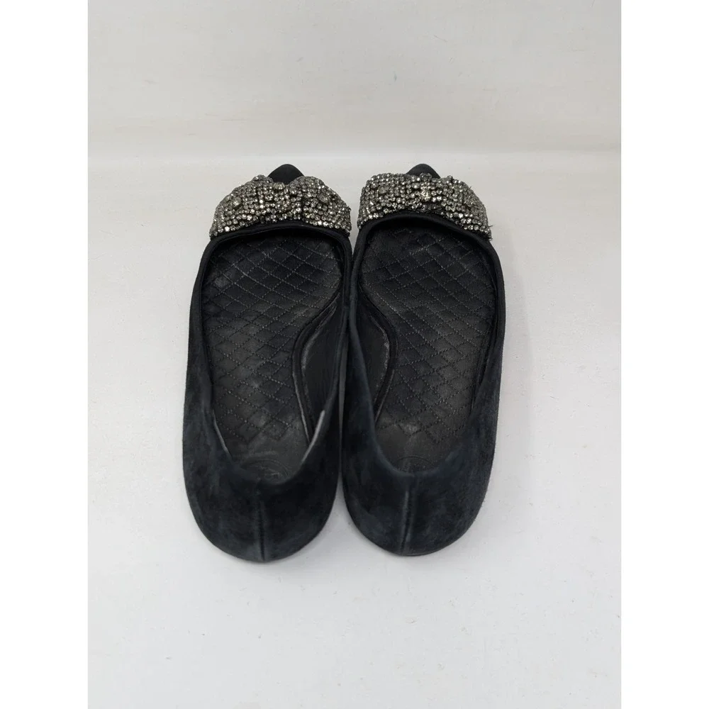 Tory Burch Esme Crystal‎ Rhinestone Bow Flats Black Suede Women's Size 9 M Shoes